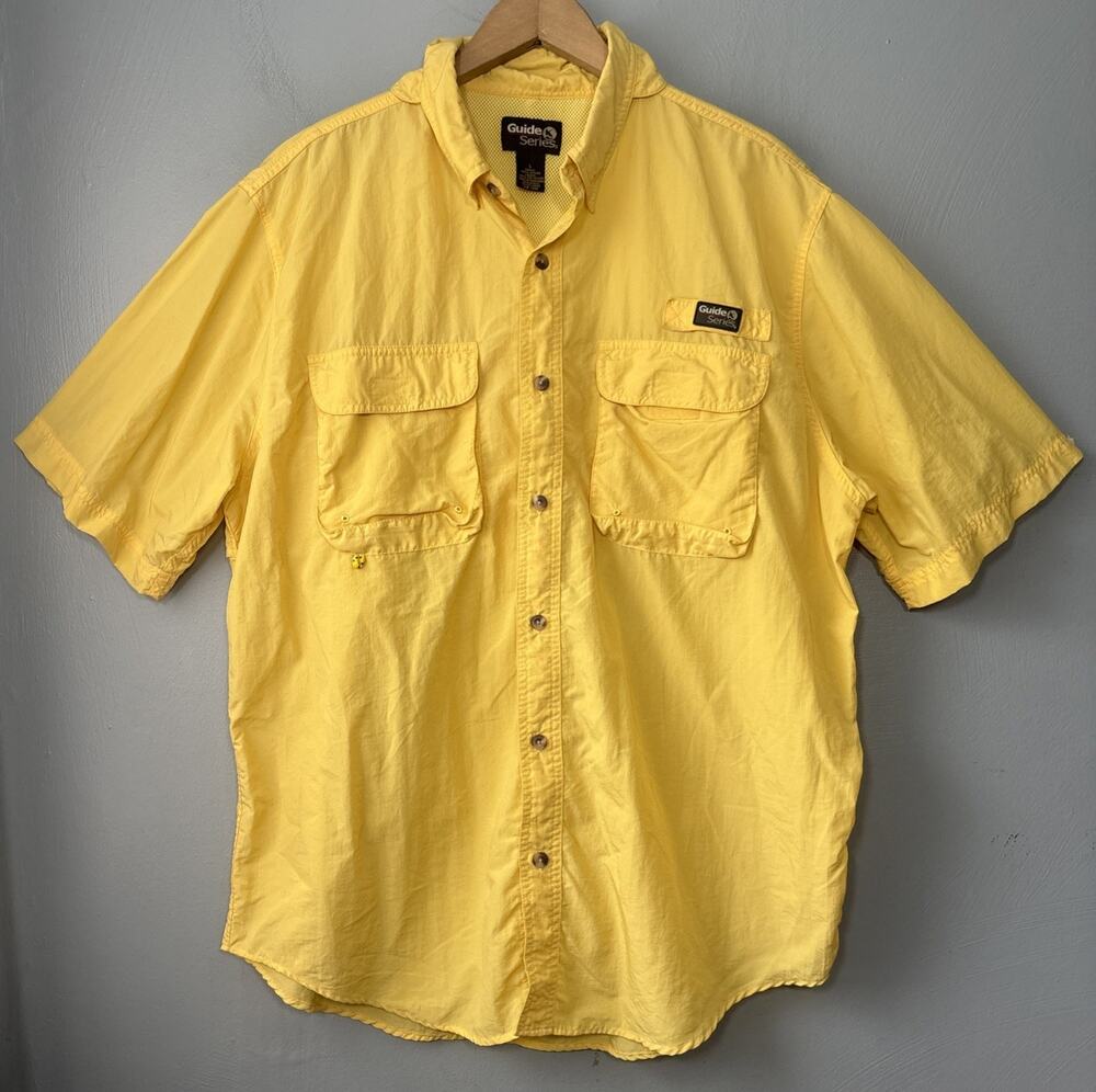Guide Series Fishing Shirt Mens Size Large Yellow Button Up Vented Hiking Camp